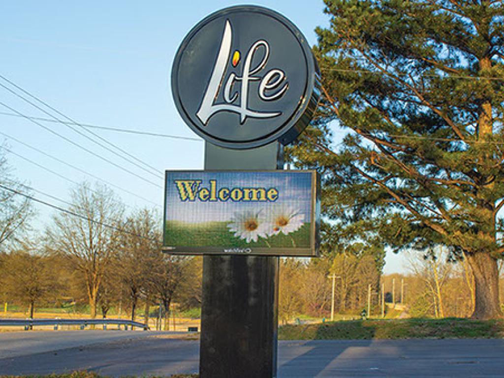 Life Church single pole pylon sign with LED screen